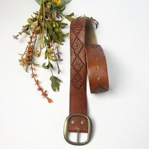 Abercrombie & Fitch Brown Leather Belt with Brass Buckle